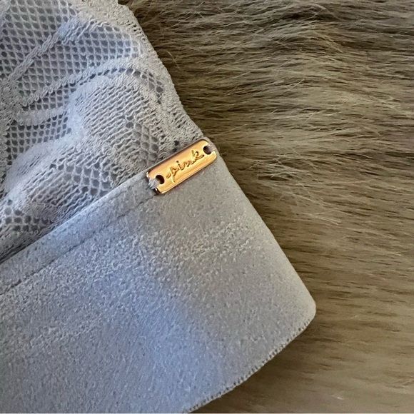 PINK by VICTORIA’S SECRET Bralette Bra S Pale Blue Strappy Lace Banded Halter - Picture 3 of 8